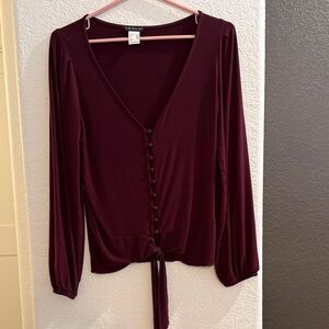 VENUS Women's Rich Burgundy Button-Front Blouse​
